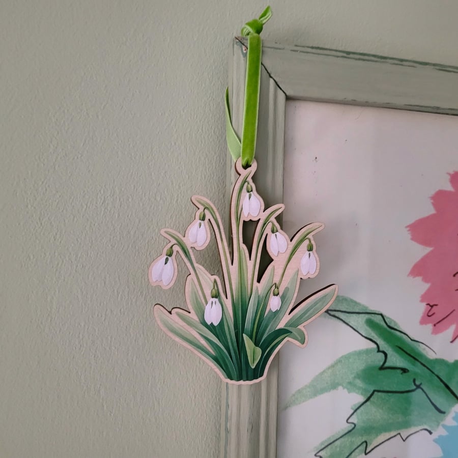 Wooden Snowdrop Hanging Decoration Gift for January Birthday