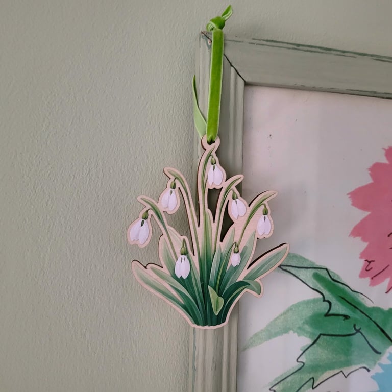 Wooden Snowdrop Hanging Decoration Gift for January Birthday