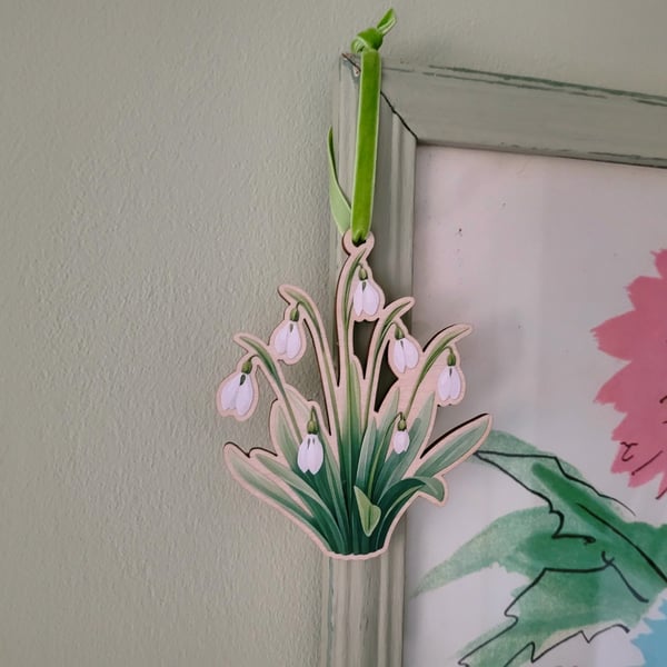 Wooden Snowdrop Hanging Decoration Gift for January Birthday
