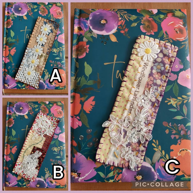 Slow Stitch Fabric Bookmark with wool backing