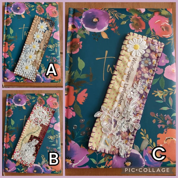 Slow Stitch Fabric Bookmark with wool backing