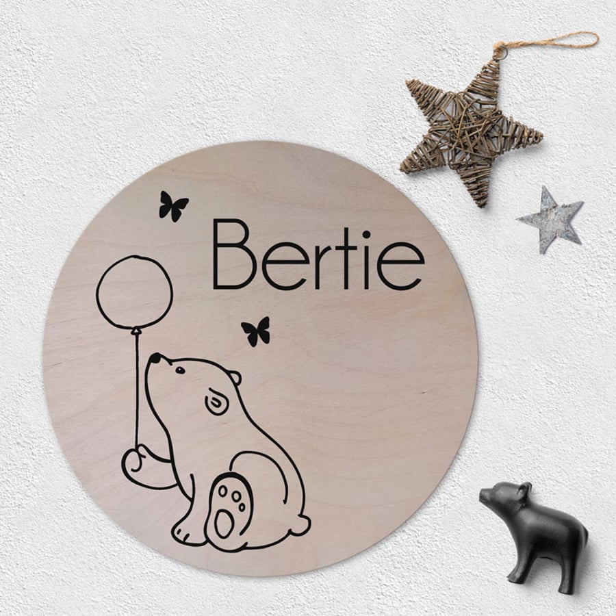 Baby Bear Wooden Circle Wall Plaque