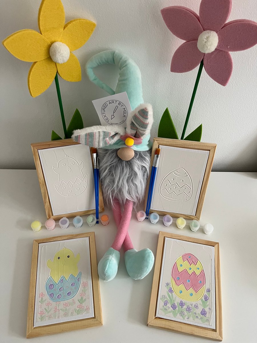 Easter themed Paint It Yourself Textured Art Kit. Kids arts and crafts.