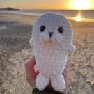 Handmade Crochet Cream Plushie Seal: Soft Velvet Yarn