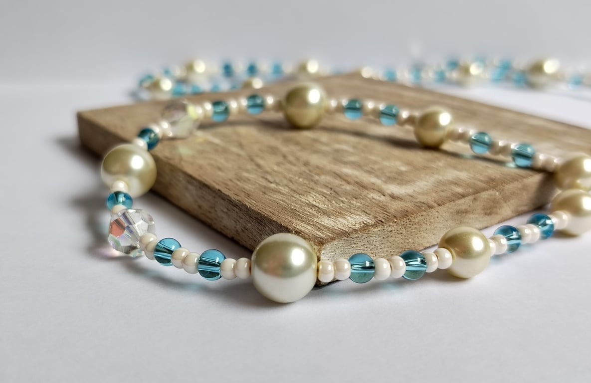 Blue Lagoon  AB Crystal Strand Necklace