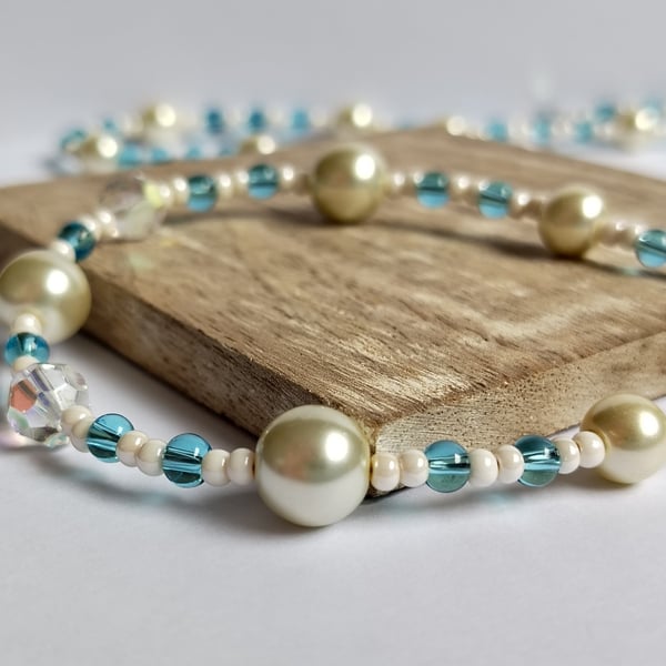 Blue Lagoon  AB Crystal Strand Necklace