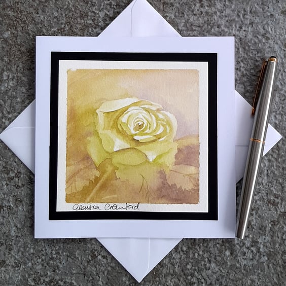 Handpainted Blank Floral Card. Pale Rose. The Card That's Also A Keepsake