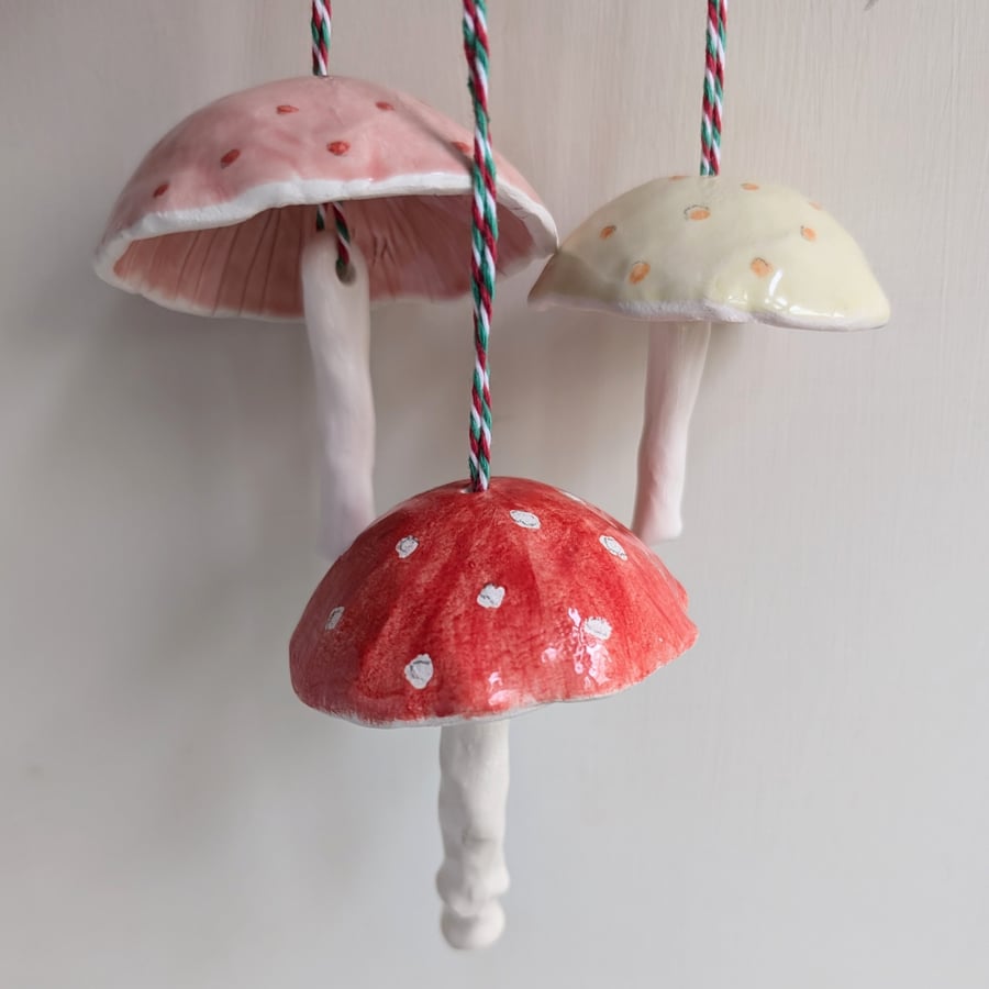 Red, pink or yellow spotty mushroom decoration Handmade fly agaric funghi decor