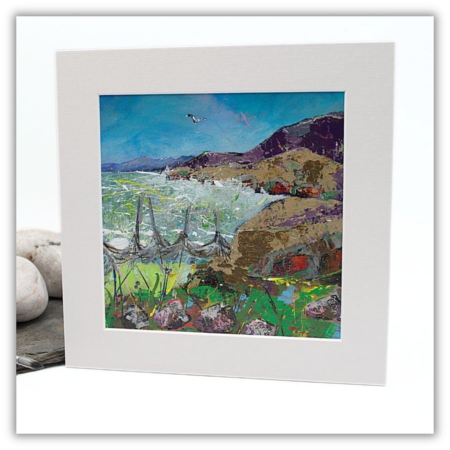 An original coastal landscape - gull - acrylics - Christmas gift 