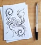 Black and White Floral Doodle Card - Swirls and Flowers Art Card