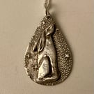 Moon gazing hare, pure silver pendant necklace. 