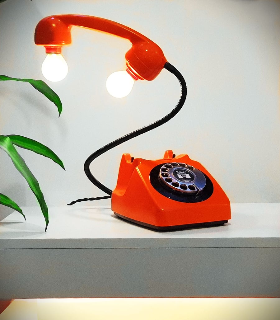 Retro Vintage GPO 1970s Rotary Telephone Lamp Orange and Black