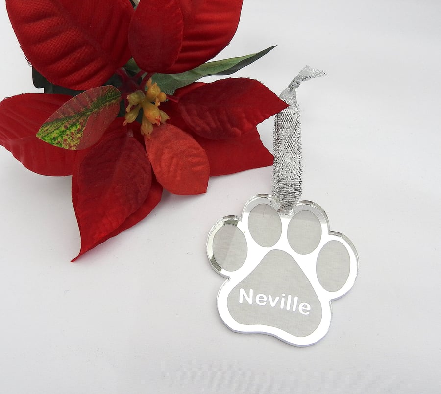 Personalised Dog Paw Christmas Decoration, Christmas Tree Ornament