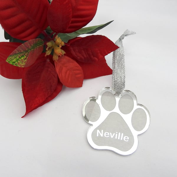 Personalised Dog Paw Christmas Decoration, Christmas Tree Ornament