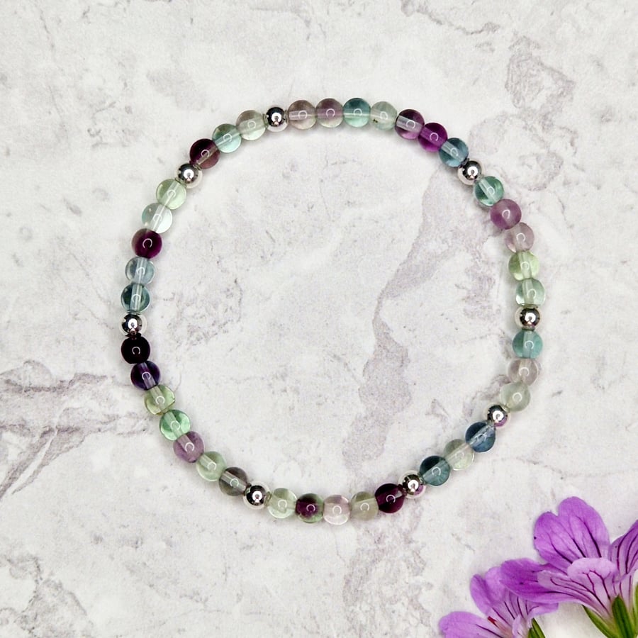 Rainbow Fluorite  Bead Stacking Bracelet