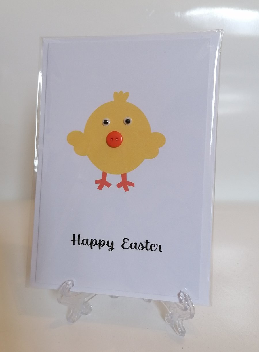 Happy Easter chick with a button nose greetings card 
