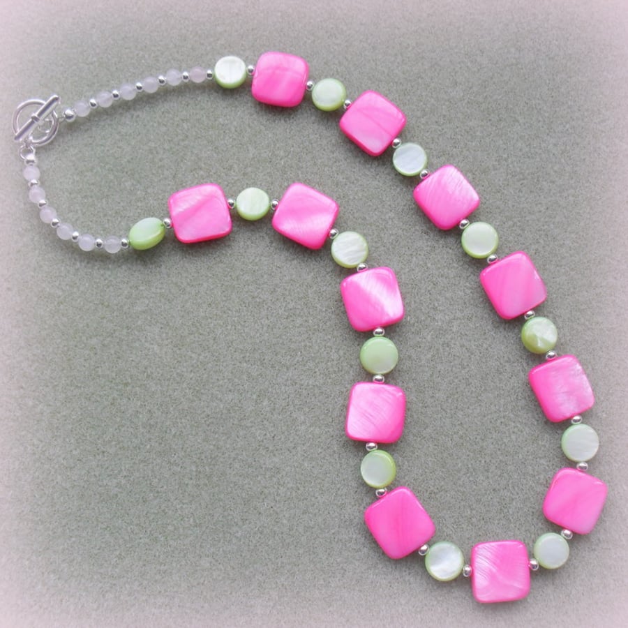 SALE!! Was 12.95 now 6 pounds 50 Pink and Green Shell Necklace