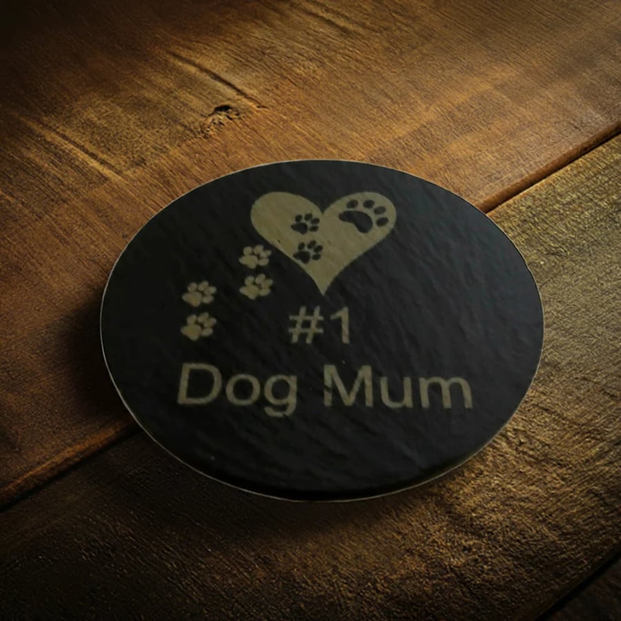 Set of 6 Dog Themed Slate Coasters for Personalisation. With Anti-skid feet.