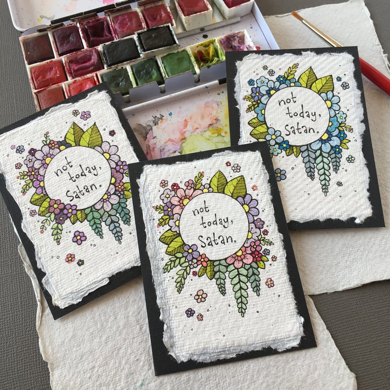 not today satan - original aceo illustration