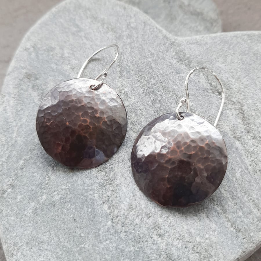  Copper Oxidised Round Earrings With Sterling Silver Ear Wires   
