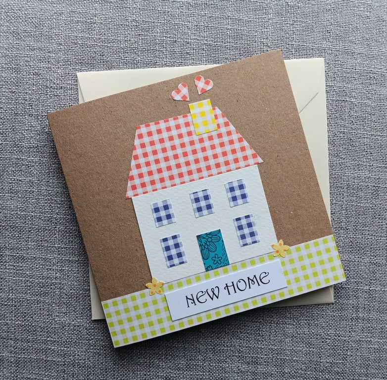 Gingham Paper Patchwork New Home Card 5" x 5" 