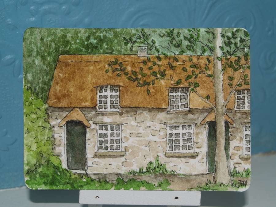 ACEO Original watercolour Bridge Cottage Buckland In The Moor