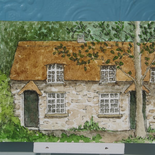 ACEO Original watercolour Bridge Cottage Buckland In The Moor