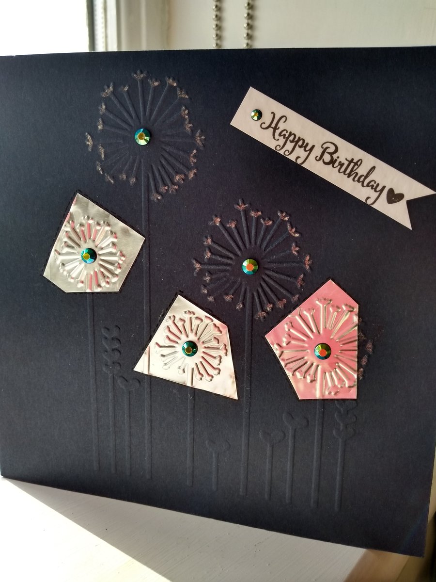Funky dark blue dandelion birthday card