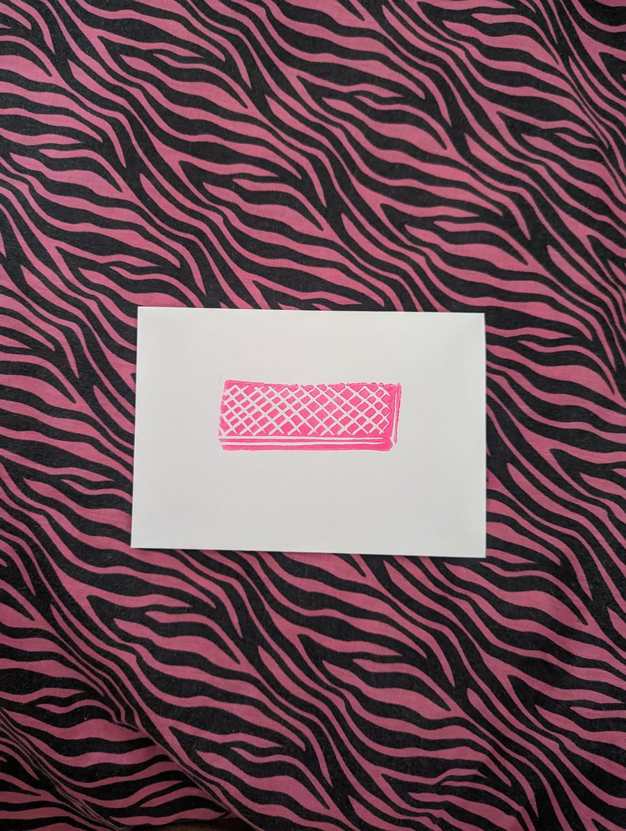 Pink wafer biscuit lino print 