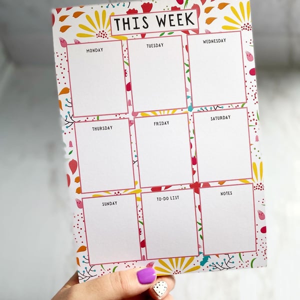 Summer Floral A5 Weekly Planner Notepad
