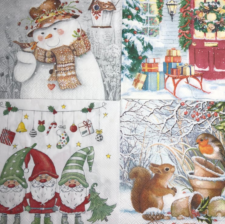 Pack of four mixed Christmas decoupage napkins - Folksy