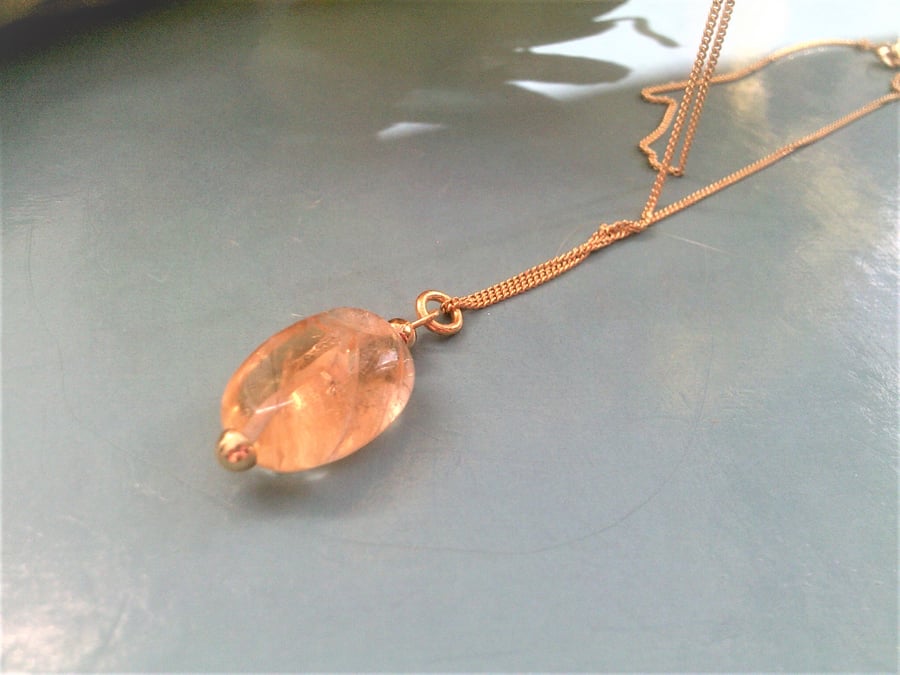 Yellow Citrine Stone Necklace with Gold Vermeil Chain