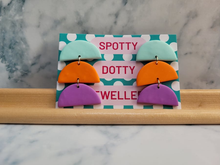 Lilac, Orange and Aqua Polymer Clay Dangle Earrings