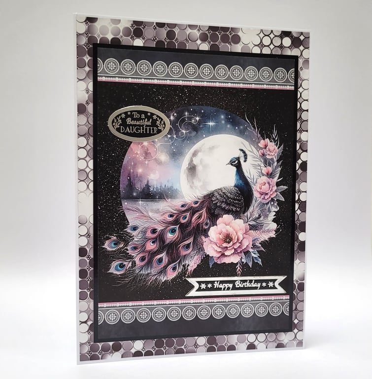 Daughter Birthday Card – Peacock & Moon Design Luxury Birthday Card