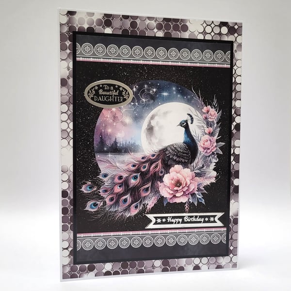 Daughter Birthday Card – Peacock & Moon Design Luxury Birthday Card