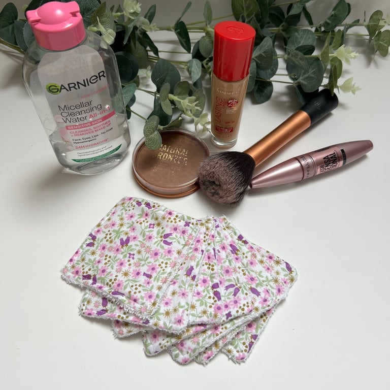Reusable Bamboo Towelling Face Pads Pack of 7 - Pink & Purple Floral