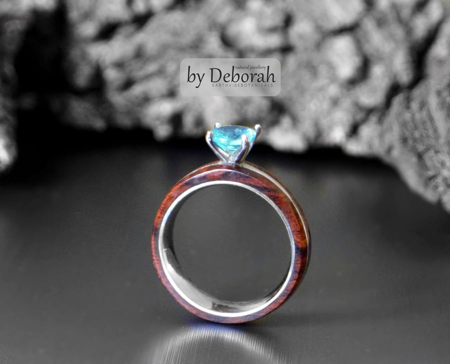 Wood & Apatite Stone Engagement Ring. Ironwood. Natural Jewellery by Deborah