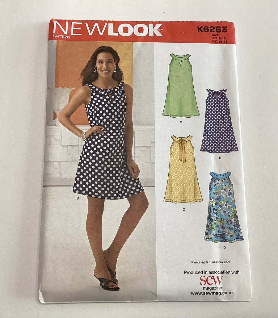 Sewing pattern, uncut, New Look, k6263 dress pattern, 