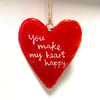 Fused Glass - You make my heart happy hanging heart - Bright Red