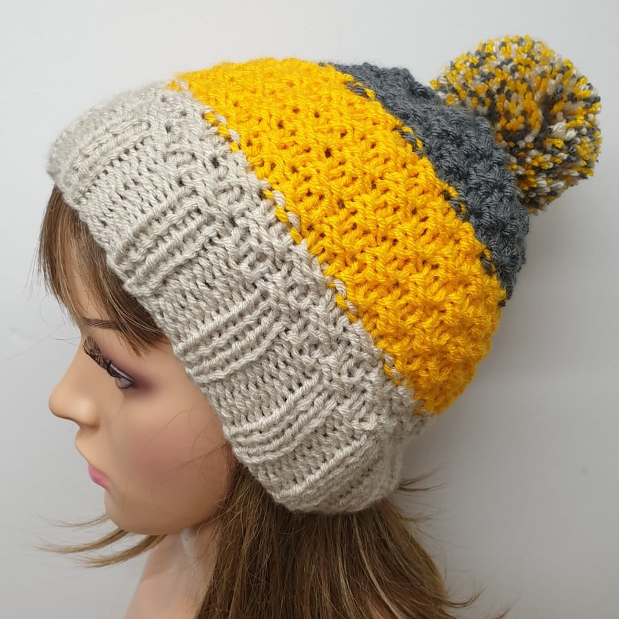 Hand knitted unisex adult hat