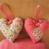 Pair of hand-made ditsy print hanging hearts