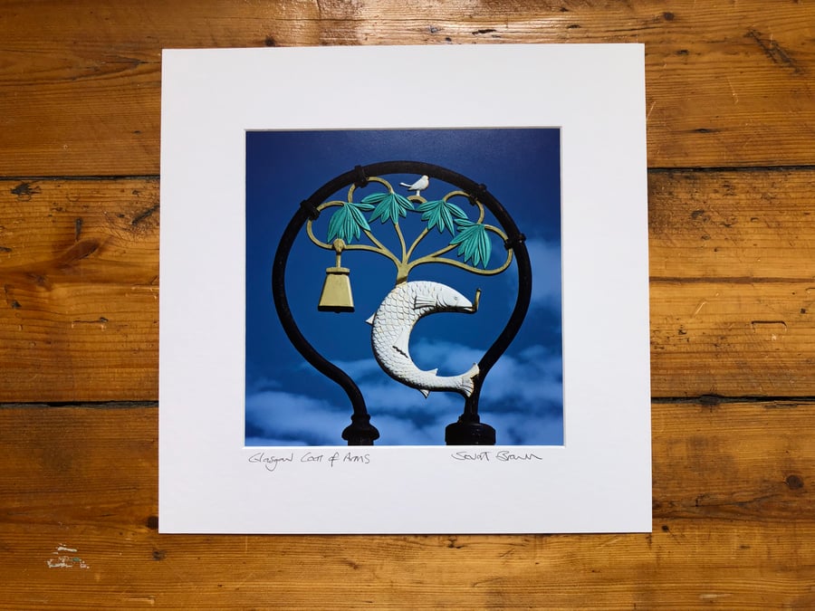 ‘Glasgow Coat of Arms’ signed square mounted print 30 x 30cm FREE DELIVERY