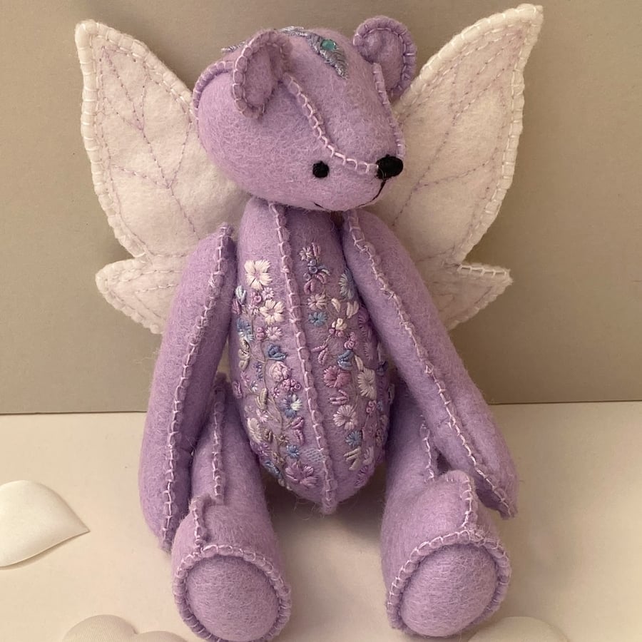SOLD reserved SP Fairy bear, embroidered collectable teddy bear by Bearlescent 