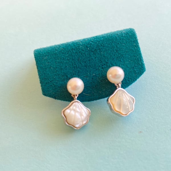 Freshwater Pearl and Shell Sterling Silver Earrings