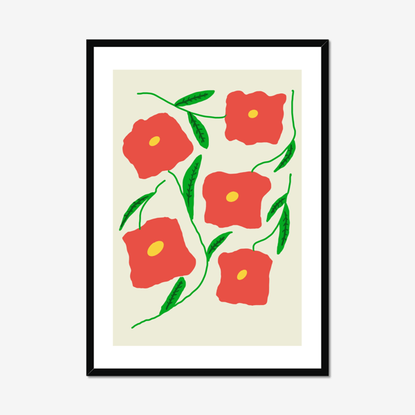 Flower power illustration wall art print A4