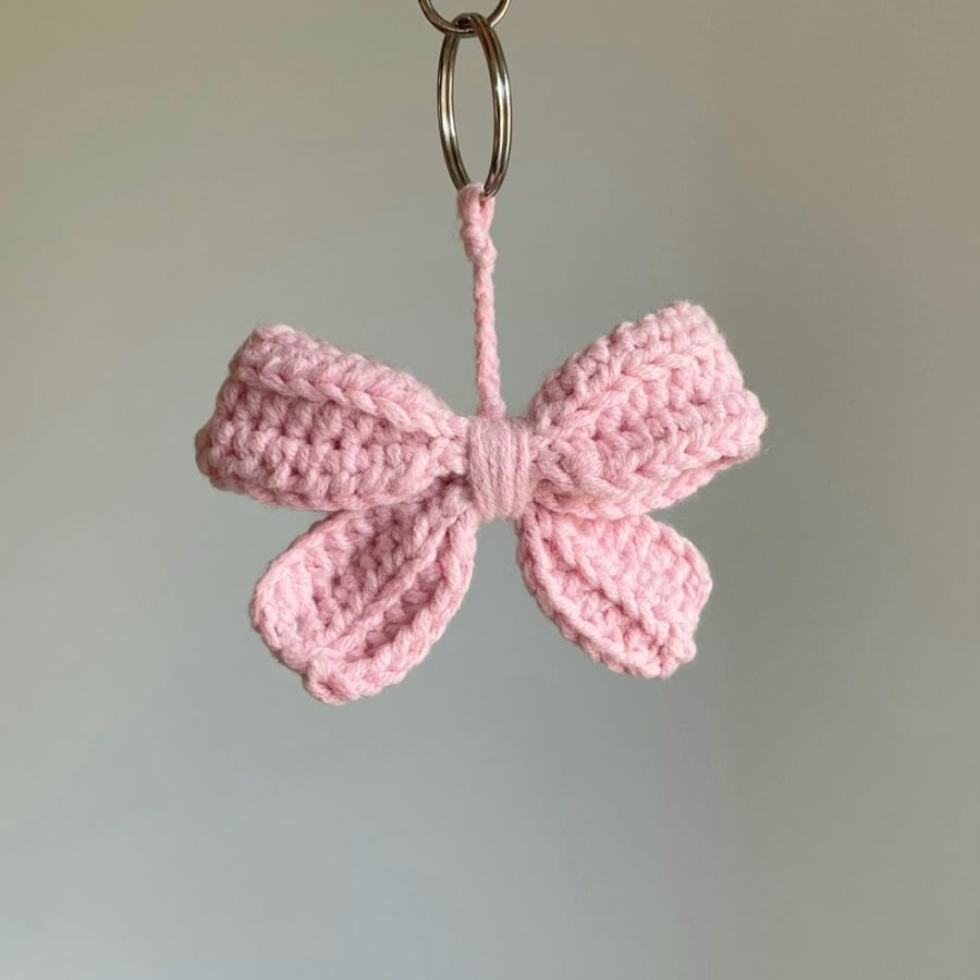 Pink Bow Crochet Keyring