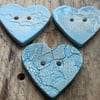 Button handmade ceramic large heart blue button sold individually