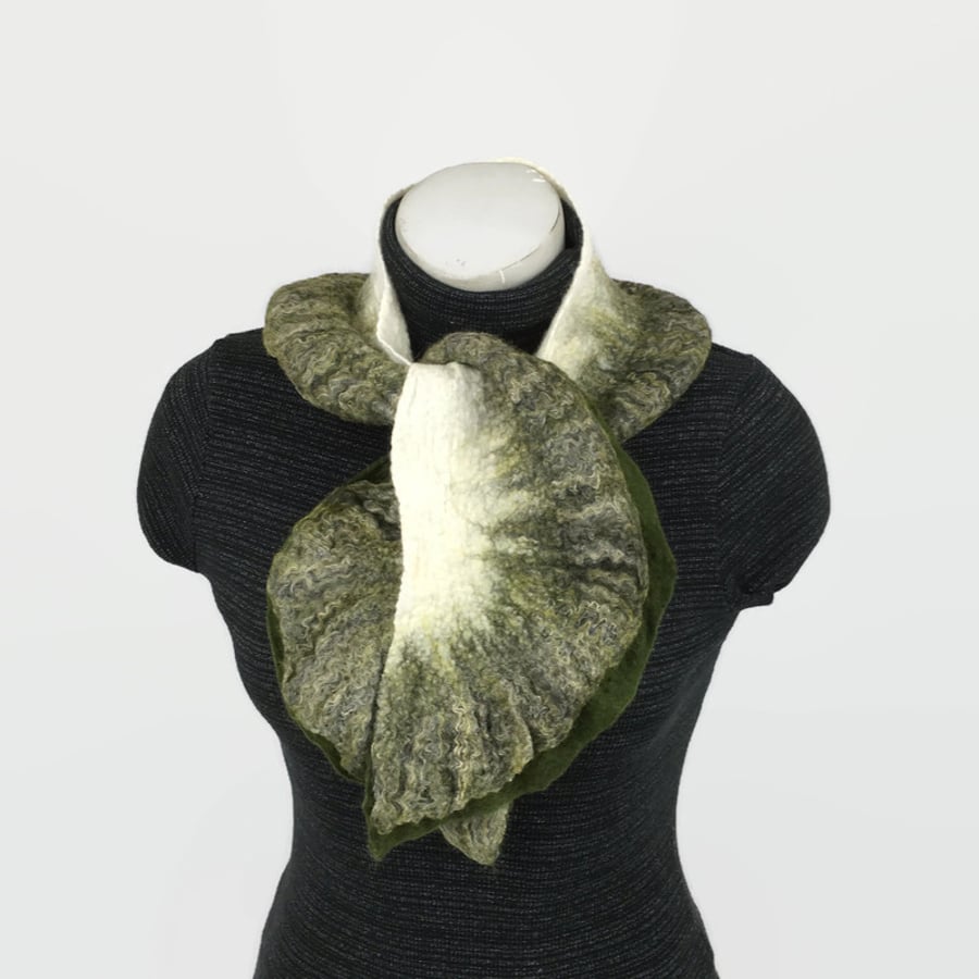 Seconds Sunday - Double ruffle, narrow nuno felted scarf with ruffled border