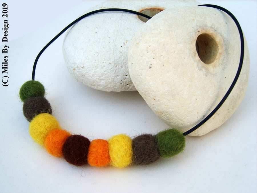 Autumn Themed Needle Felted Necklace   