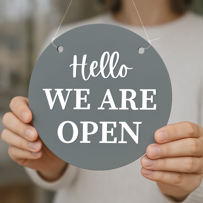 Open and Closed Sign - Classic Circle: Double-Sided Shop Window or Door Sign